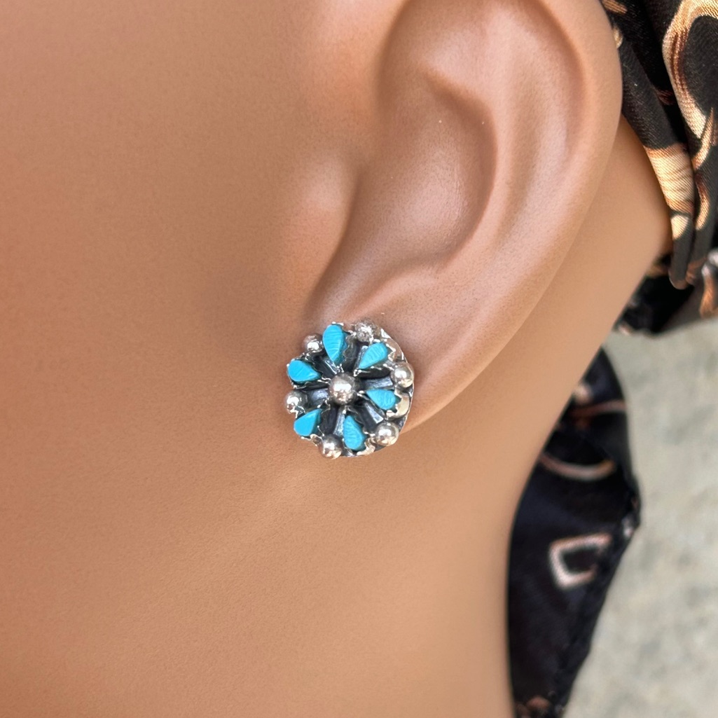 Zuni Sterling Silver & Turquoise Floral Earrings